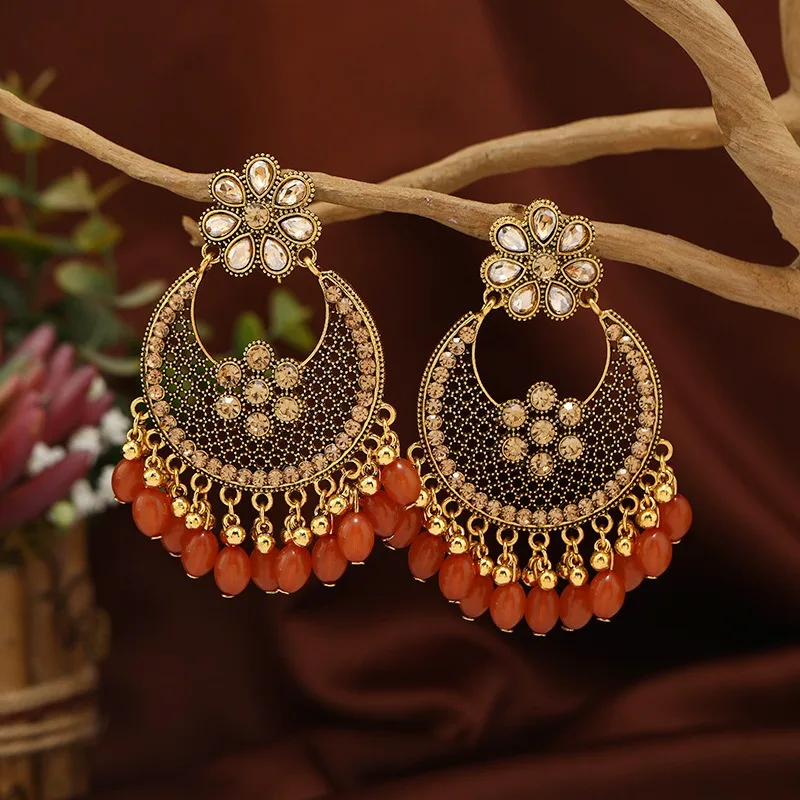 Vintage ethnic style cute jewellery women\'s earrings carved hollow alloy Bohemian style Indian  Ladies\' earrings for women