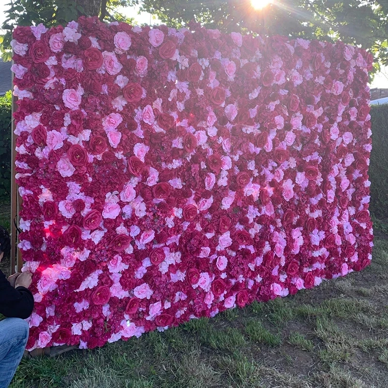 60*40cm Wedding decor Roll up Cloth Decorative Silk Rose Peony artificial flower wall panel backdrop