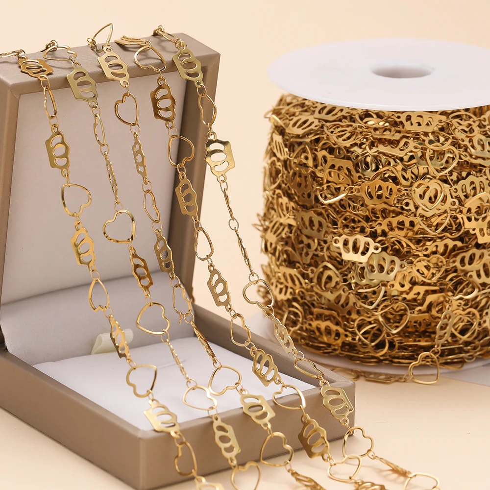 1Meter Stainless Steel Chain Crown Peach Heart Chain Gold Steel Color Chain for DIY Material Necklace Bracelet Jewelry Making