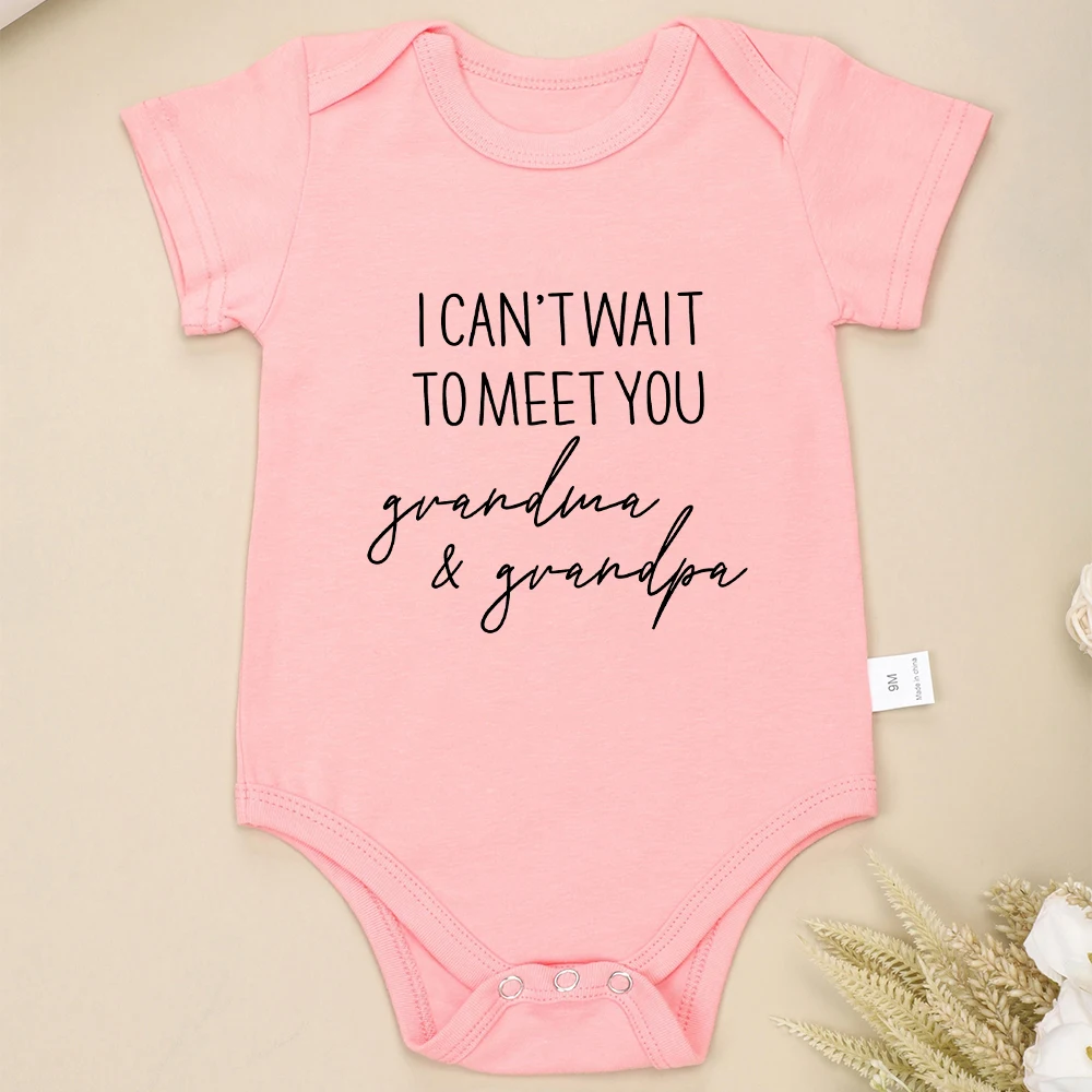 I Can\'t Wait To Meet You Grandma & Grandpa Newborn Baby Boy Girl Clothes Pregnancy Announcement Cotton Infant Onesie Fine Gift