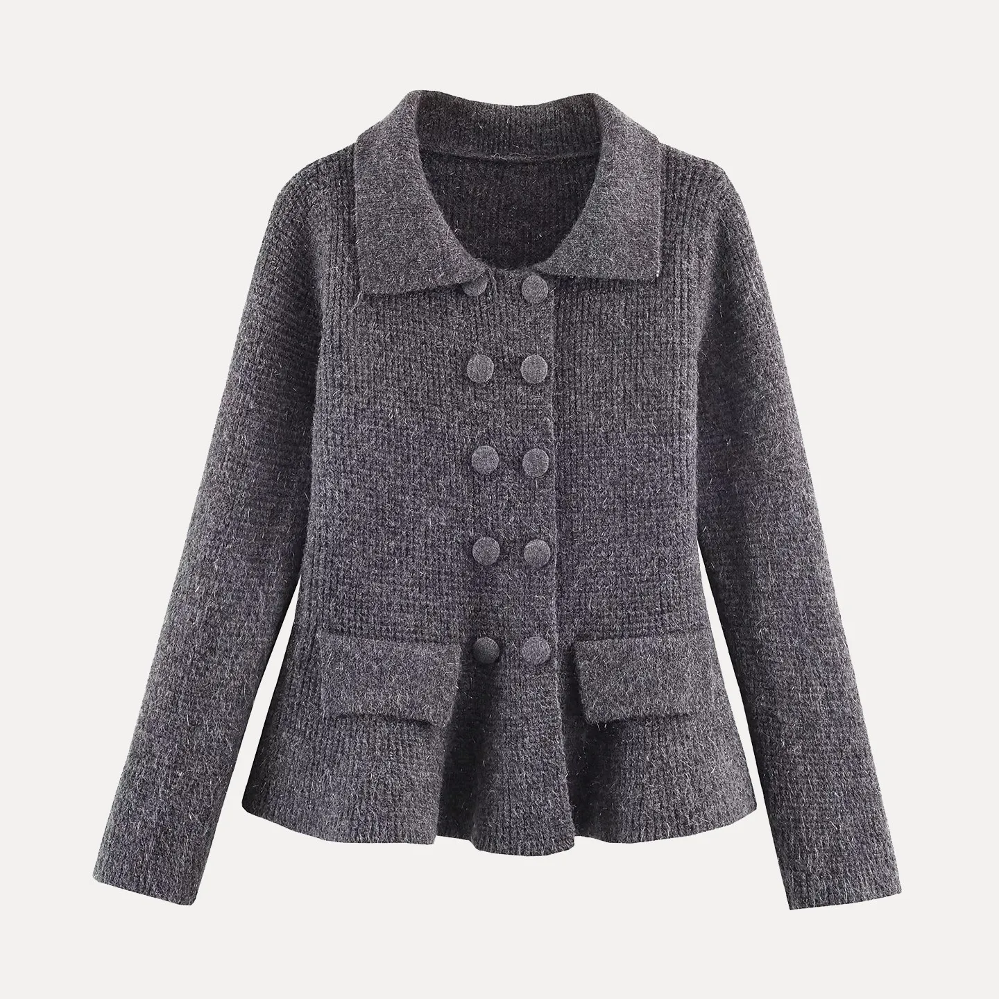 

Faionable Multi-Color Long Sve Double-Buttoned Lapel Open Cardigan Women's Knitted Outerwear Winter 2025 Commute Sle