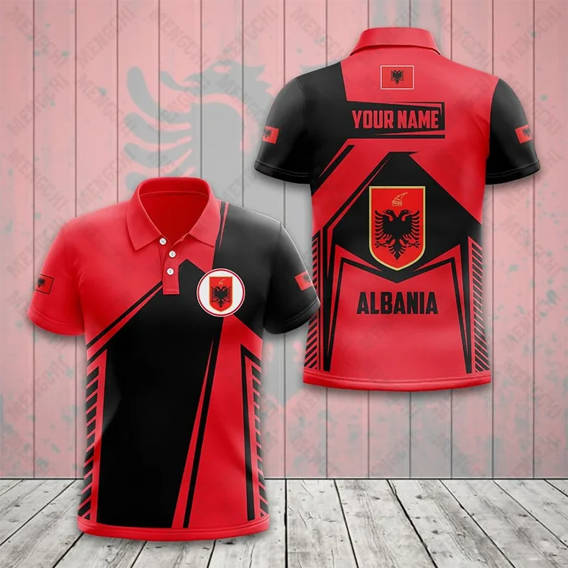 Albania Flag Graphic Uniform Custom Name Polo Shirts Summer Casual Streetwear Men\'s Fashion Loose Jersey Plus Size Sportswear