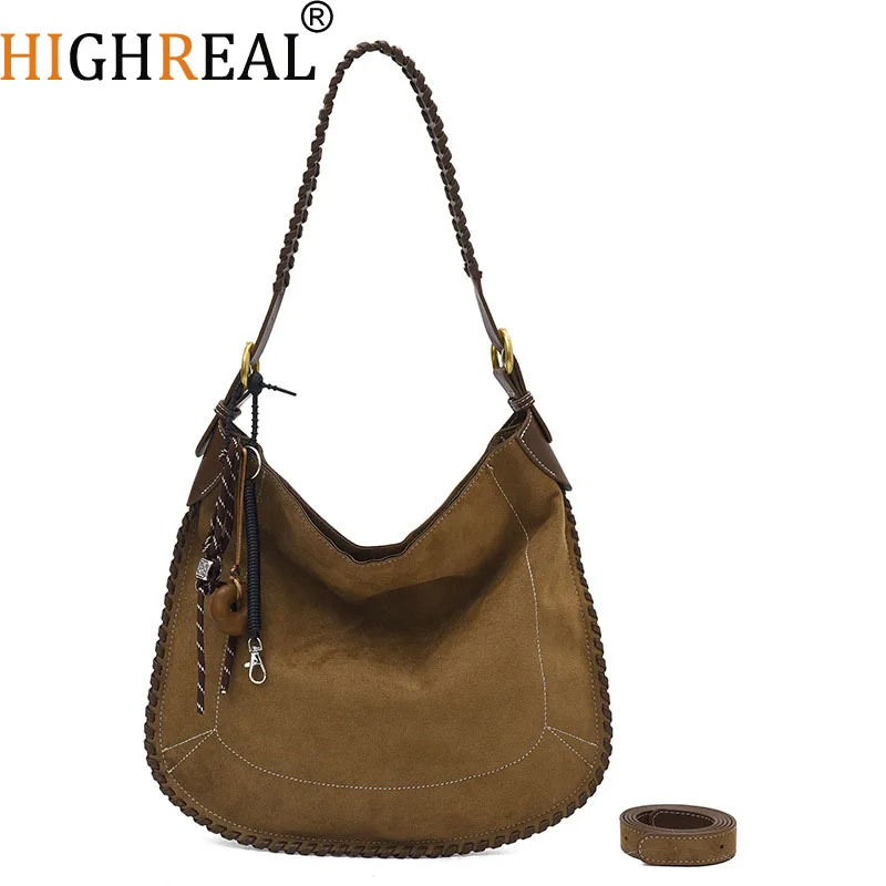 Retro Frosted Suede Shoulder Bag for Women Magnetic Closure Crescent Solid Versatile Crossbody Quality Underarm Bag