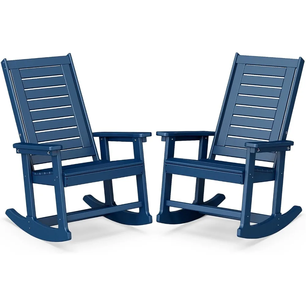 

Outdoor Rocking Chairs | Set of 2 | Porch Rockers | HDPE Plastic| Blue | Oversized | Patio Rocker Chair | High Back | for Big M