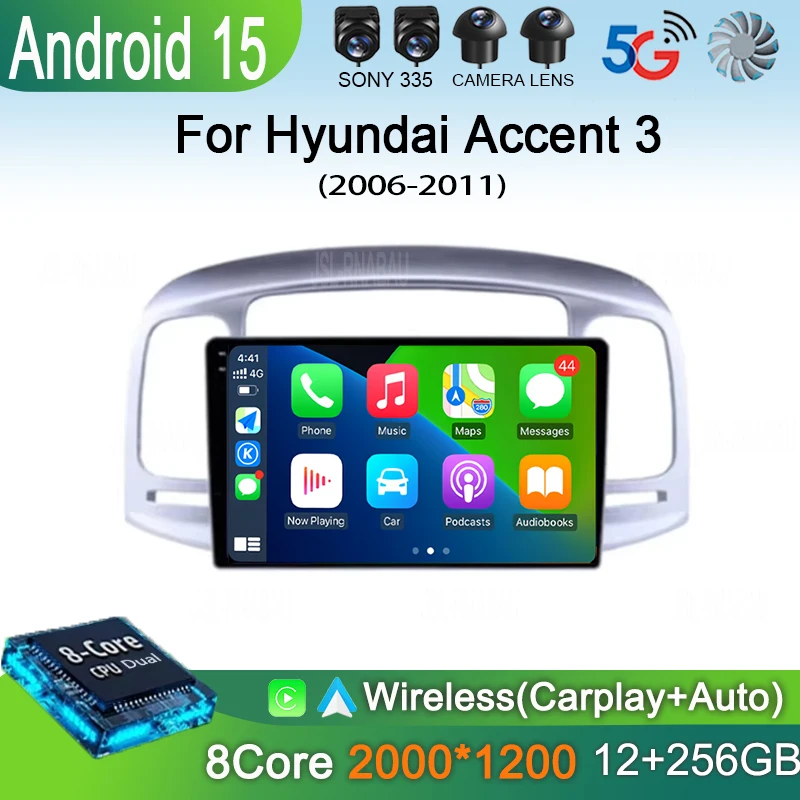

2 Din Android 15 For Hyundai Accent 3 2006 - 2011 Car Radio Multimedia Video Player Navigation GPS Auto Carplay Head Unit DVD 4G