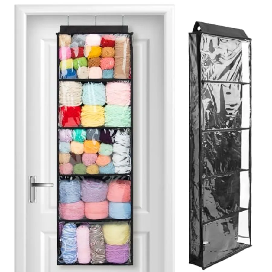 

Hanging Yarn Storage Knitting Organizer Storage with 5 Compartments Clear Wall Display Bulky Yarn Organizer for Knitting Needle