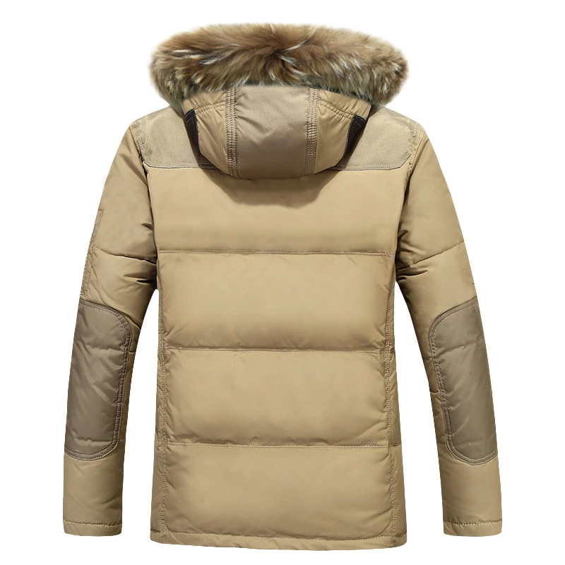 Abrigo grueso de plumón de pato para hombre, Parka de plumón de pato blanco 90% con capucha de piel, chaquetas de plumón de pato con cremallera de
