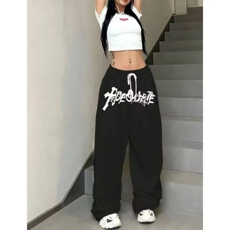 2026 Neue Herbstkollektion Amerikanischer Stil Weiße Hip-Hop-Jazz-Tanzhose mit Hoher Taille, Lockerem Geradem Bein, Weitem Bein und Kordelzug, Sportliche Modehose – Detail 7