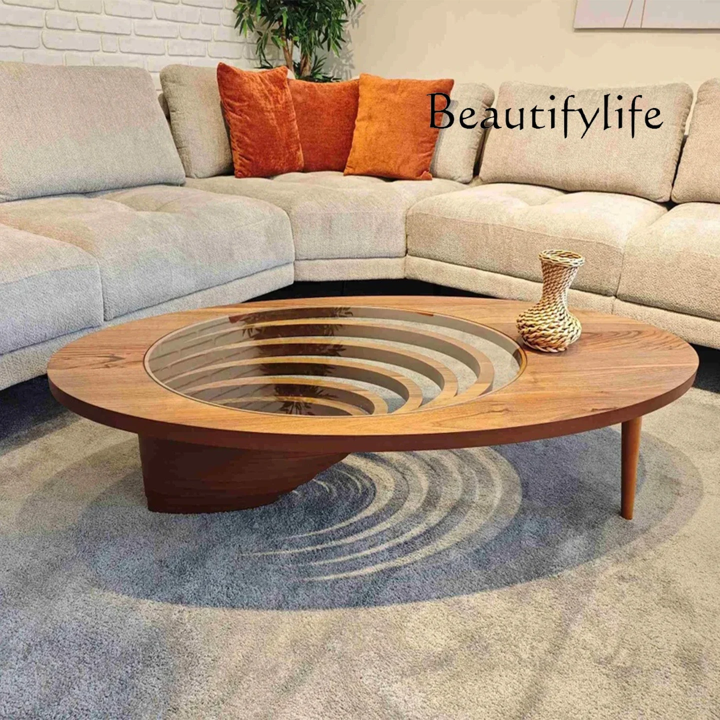 NEW Solid wood coffee table living room home light luxury high-end creative tea table oval modern small apartment