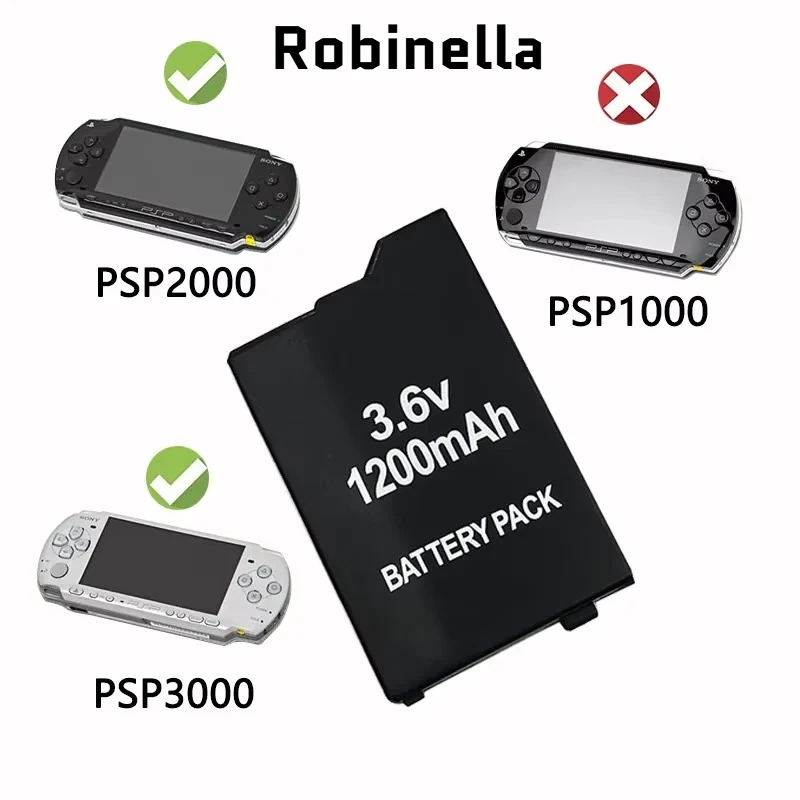 Batería de Repuesto para PSP, 3.6V 1200mAh, Baterías Recargables de Litio para el Control de Juego Sony PSP2000 PSP3000 PSP-S110