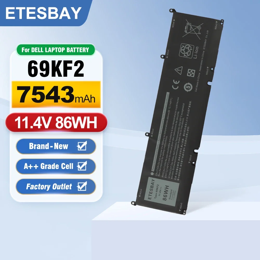

ETESBAY 69KF2 For DELL XPS 15 9500 9510 9520 9530 Precision 5550 5560 G15 5510 5511 5520 5515 5521 G7 15 7500 P91F 86Wh Battery