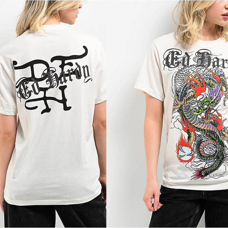 

Летняя популярная футболка большого размера из чистого хлопка с графическим принтом, женская спортивная повседневная футболка с круглым вырезом ED, новая уличная одежда, незаменимый низ