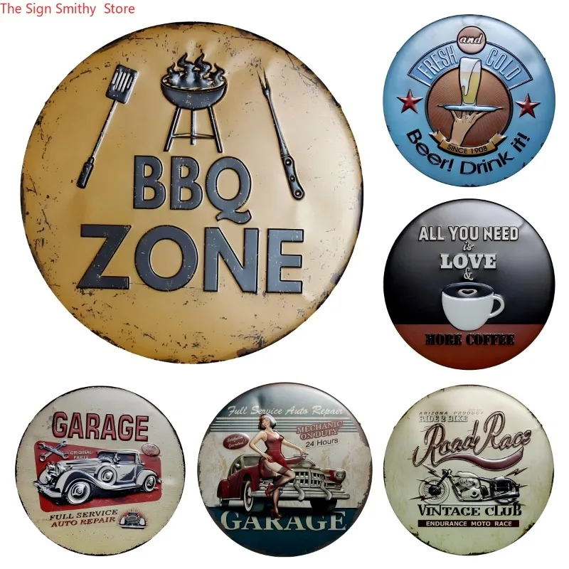 Letreros redondos de metal de la marca Beer, colecciones de paredes de cervecería, arte de estaño estilo pub para bares, pubs, salas de juegos.