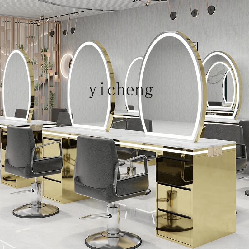 PP  Barber shop new mirror table hair cutting mirror dyeing ironing area perm dyeing table mirror cabinet integrated