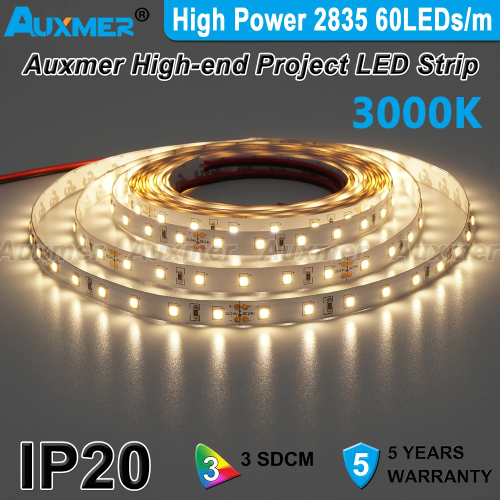 High Power 2835 LED Strip Light 60LEDs/m,CRI95/CRI90,14.4W/m, DC12V 24V 16.4ft LED Lights 2200-8000K Red Green Blue Amber IP20