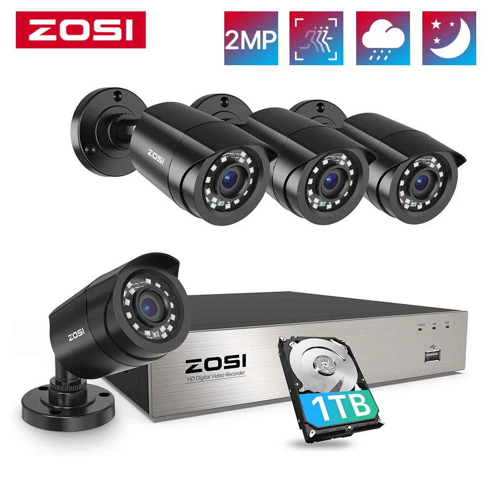 ZOSI 3K Lite Home Video Surveillance System AI Human/Vehicle Detection 8CH 5MP Lite CCTV DVR 1080P 2MP Security Cameras