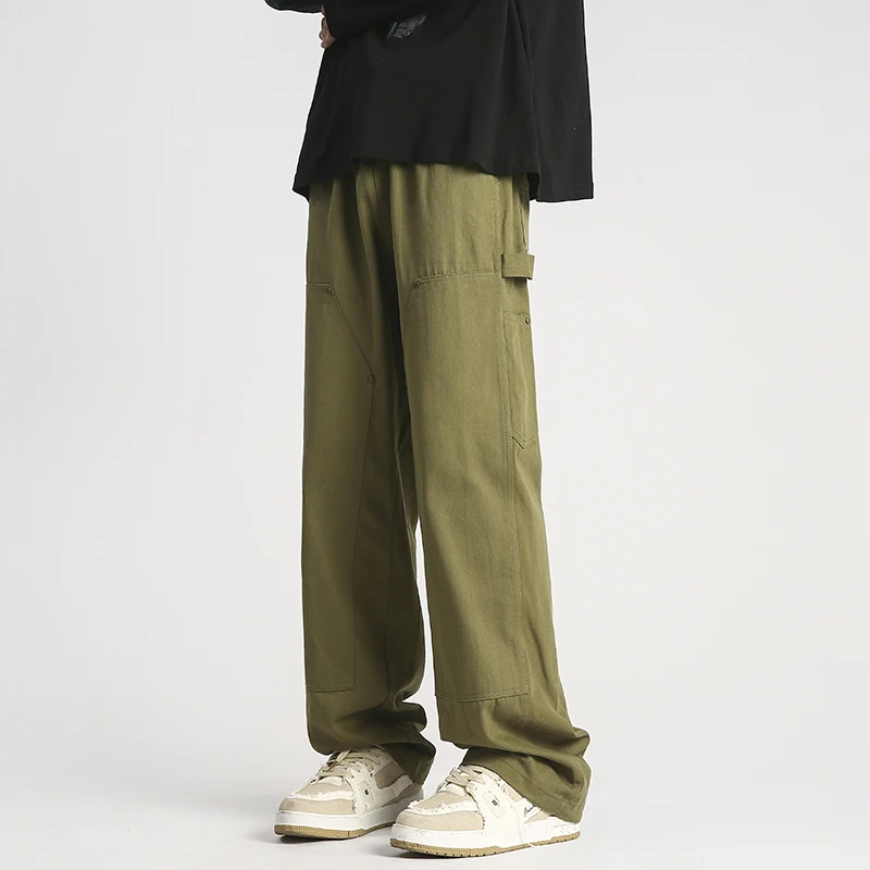 

Мужские брюки в стиле милитари, свободные, прямого кроя, широкие штанины, в американском ретро-стиле, для повседневной носки, весна-осень