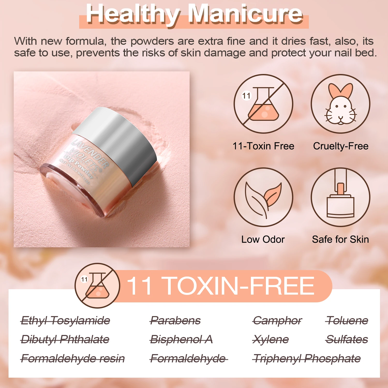 Juego de polvos de inmersión de secado al aire para mujer y niña, 6x0,5 oz, gran capacidad, color rosa desnudo, colores brillantes, para salón de uñas francés, manicura DIY, regalo