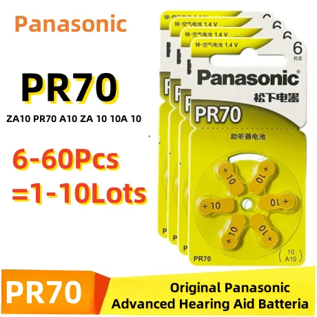 

Hot 6-60Pcs Panasonic Original ZA10 PR70 A10 ZA 10 10A 10 1.4V Battery for Hearing Aid Audiphone Batteria