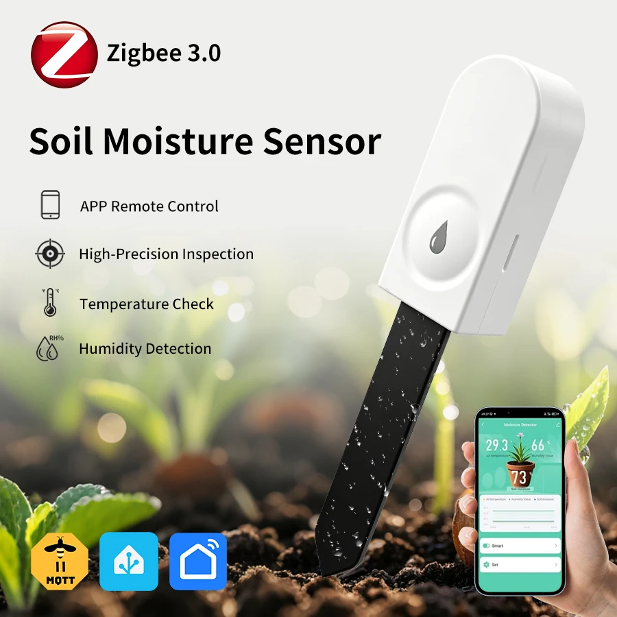ZigBee 3.0 Soil Moisture Humidity Sensor Smart Plant Monitor Wireless Humidity Temperature Detector Garden Tool App Monitoring