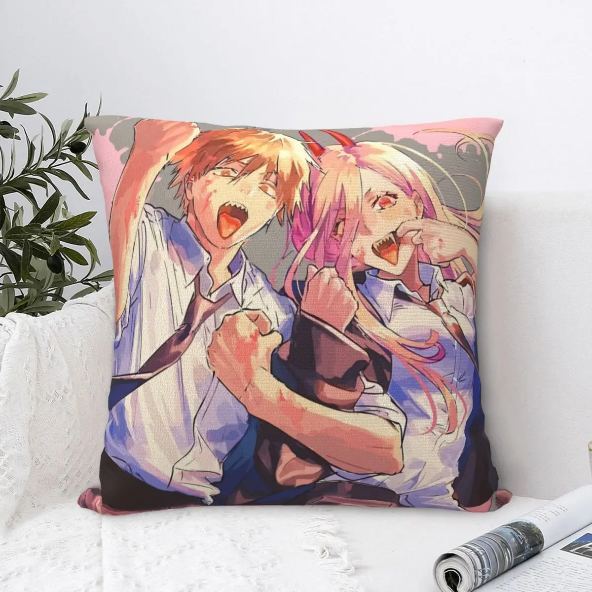 Power Higashiyama Kobeni Square Pillow Cases Chainsaw Man Anime Cushion Covers Awesome Zipper Decor Pillowcase for Home 45*45cm