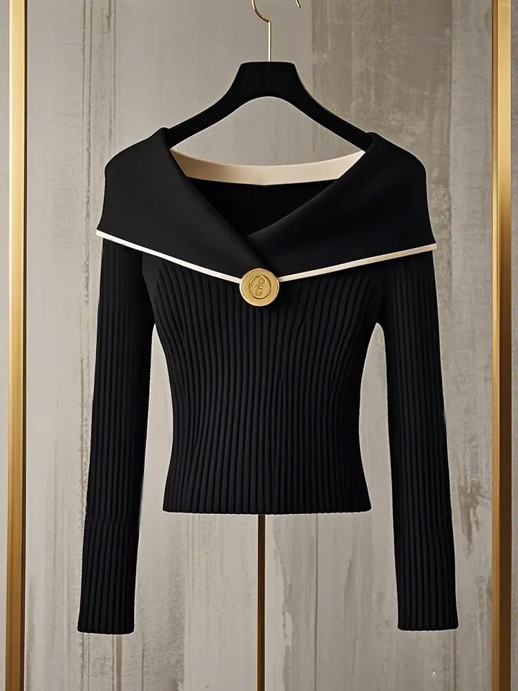 

Chic Korean Style Red Knit Sweater Women's Autumn/Winter New Arrival Stylish Unique Inner Wear Top Sweater E11241