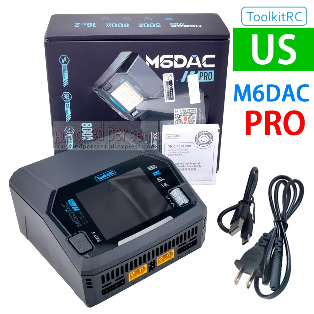 ToolkitRC M6DAC PRO Intelligentes Ladegerät Dual-Channel AC 200W DC 800W 16A Lithium-Akku 1S 2S 3S 4S 5S 6S LiHV Lipo PD65W