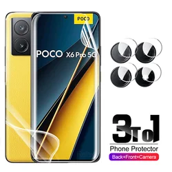 Película de hidrogel 3To1 para Xiaomi Poco X6 F6 Pro 5G, Protector de pantalla de cristal para lente de cámara, PocoX6, PocoF6, Poco X6Pro