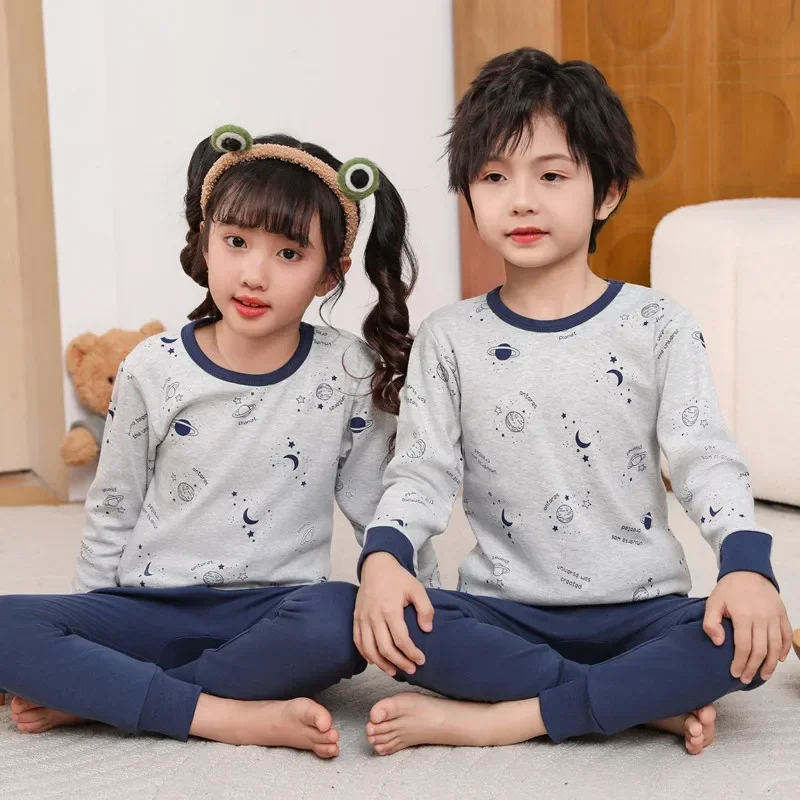 Autumn Long Sleeved Children\'s Clothing Sleepwear Baby Boys Pajamas Teen Pajama Cotton Pyjamas Sets For Kids 6 8 10 12 14 Years