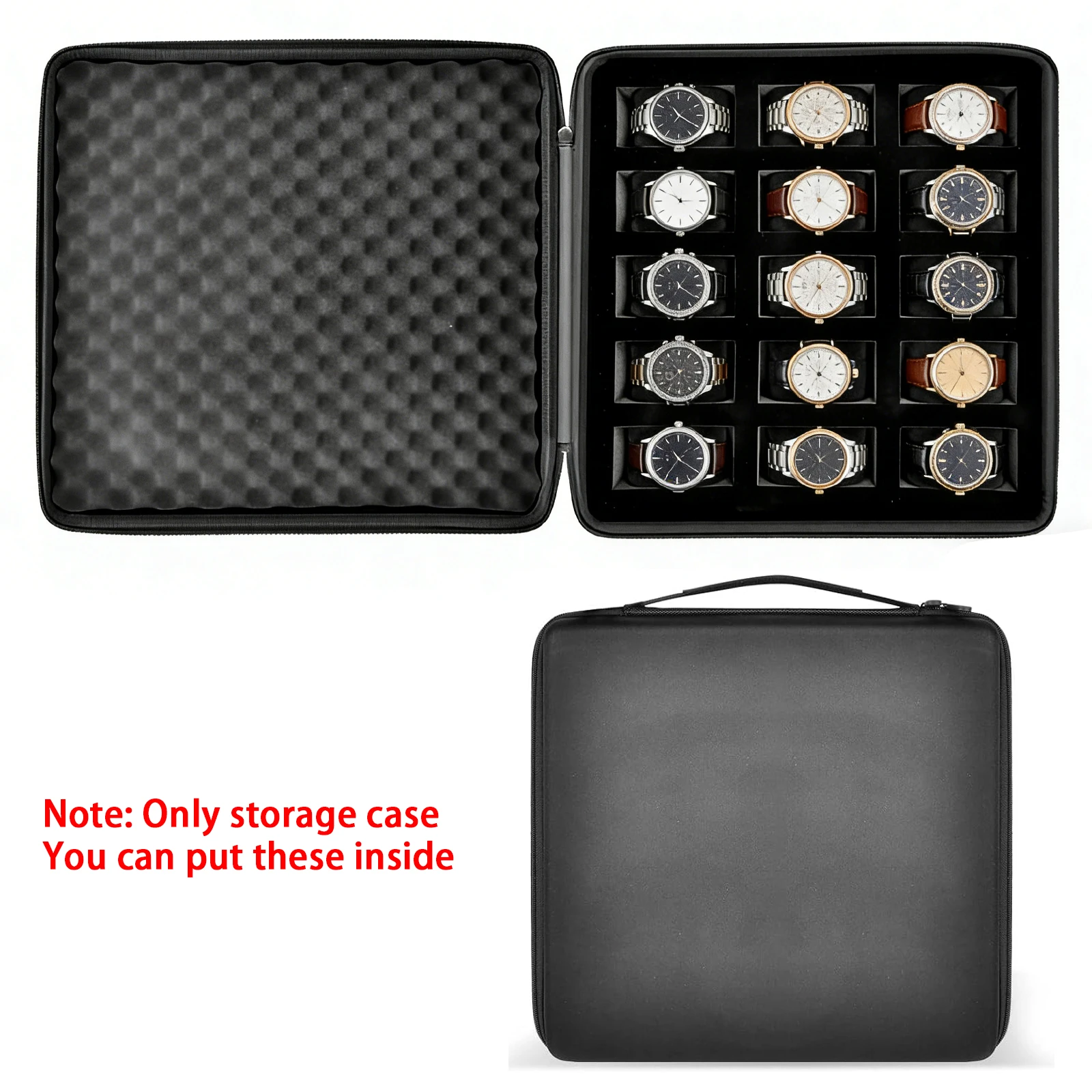 

15 Slots Watch Box Organizer Men Watch Display Storage Case for Wristwatches Smart Watches Up to 42mm Portable Zipper Watch Hold