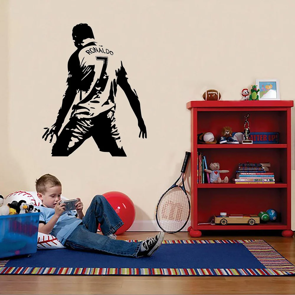 Fußball Cristiano Ronaldo Vinyl Wand Aufkleber Fußball Sportler Ronaldo Wand Abziehbilder Kunst Wandbild Für Kis Zimmer Wohnzimmer Dekoration