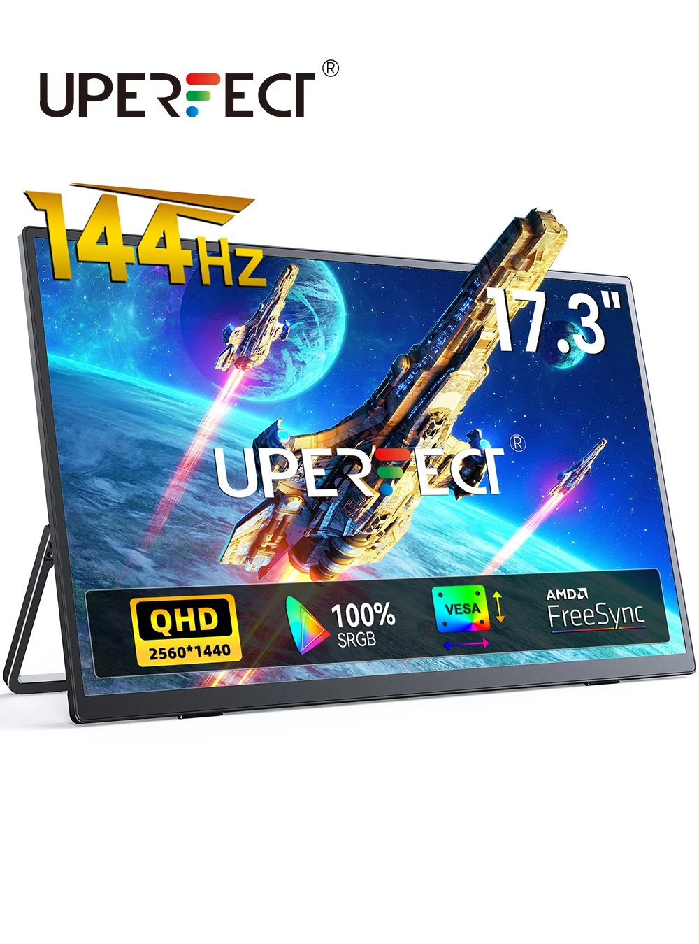 شاشة ألعاب محمولة UPERFECT مقاس 17.3 بوصة 144 هرتز 2560*1440 2K 16:9 HDMI USB C 100% sRGB شاشة Freesync لألعاب الكمبيوتر والكمبيوتر المحمول Mac Xbox PS4 PS5
