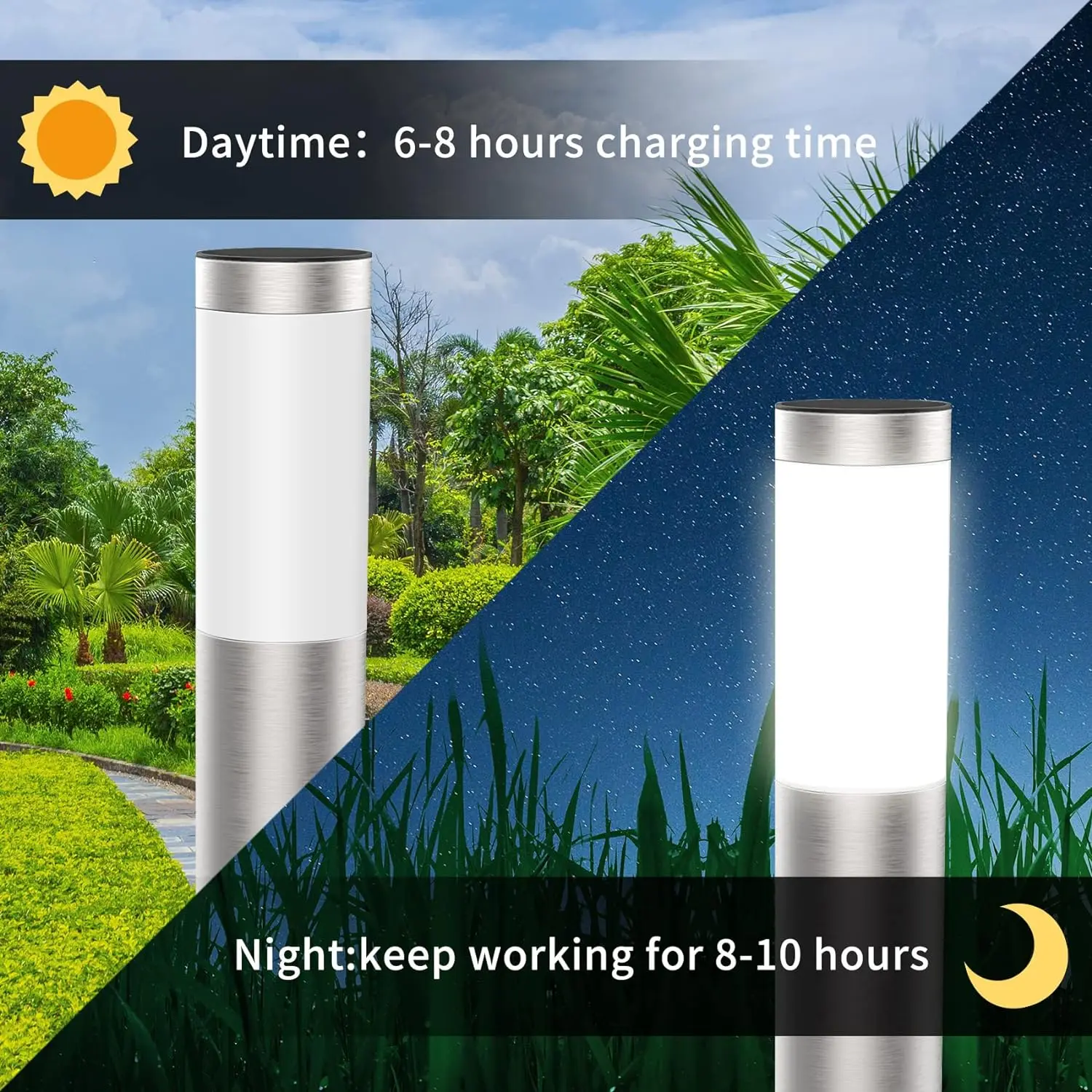 Solar Path Light 2 Pack LED Landscape Light Bollard Lights Outdoor IP44 Waterproof Warm Light for Garden Pathway Lawn