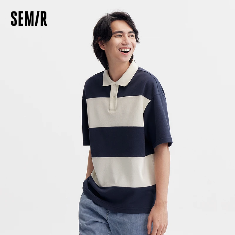 

Semir Polo Shirt Men 2024 Summer New Fashion Classic Contrast Color Striped Short Sleeve Top Tide