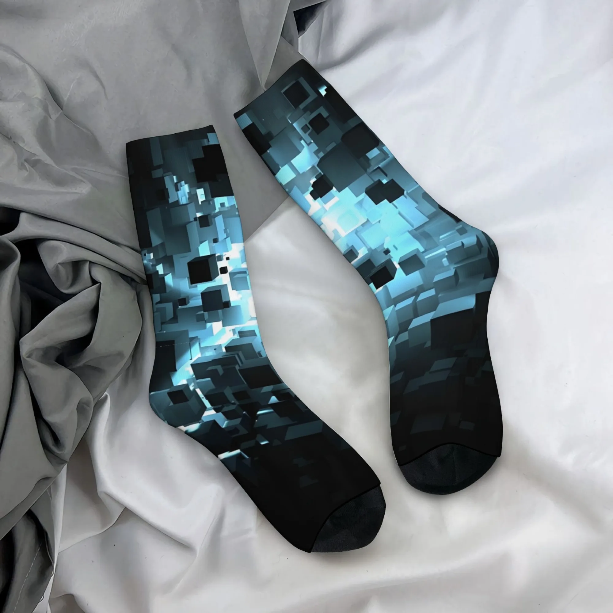 

Novelty Cyber-futuristic Broken Cube Print Men's Socks Comfortable Breathable Non-slip Casual Socks Fun Street Style Party Gift