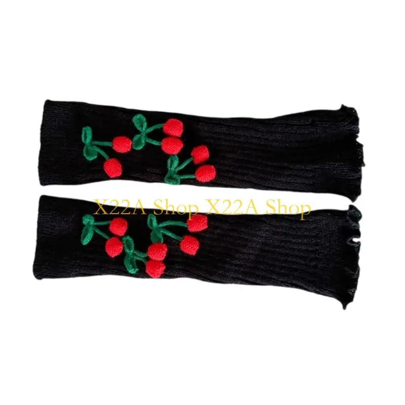 

Unique Women Winter Leg Warmers Christmas Cherry Bowknot Knit Boot Toppers Socks