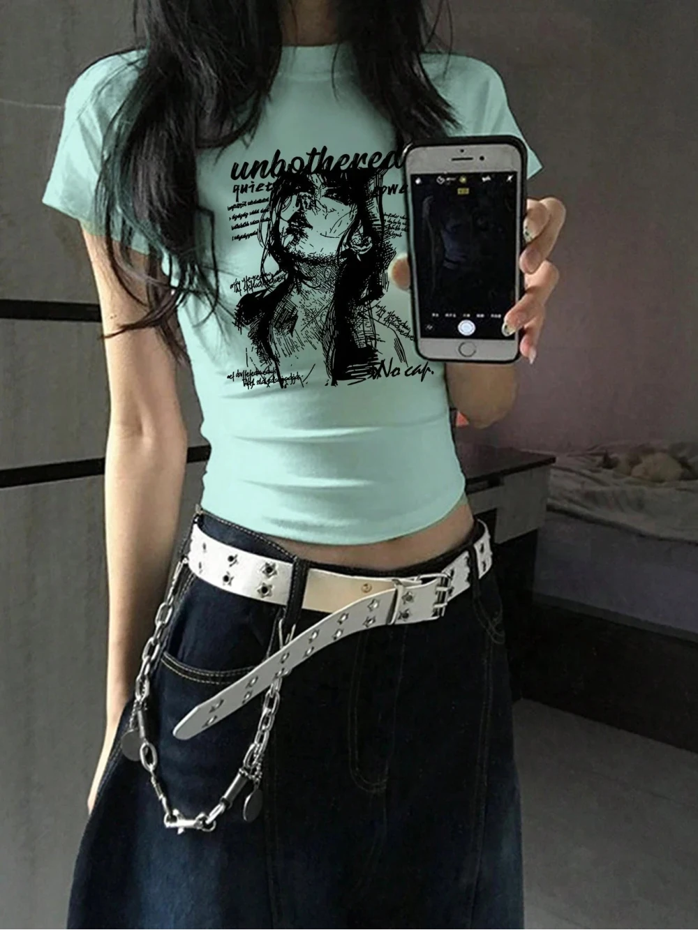 New Summer Retro American Street Trendy Subculture Punk Sweet Cool T-shirt Art Portrait Printed Short Sleeve Top Vacation Date