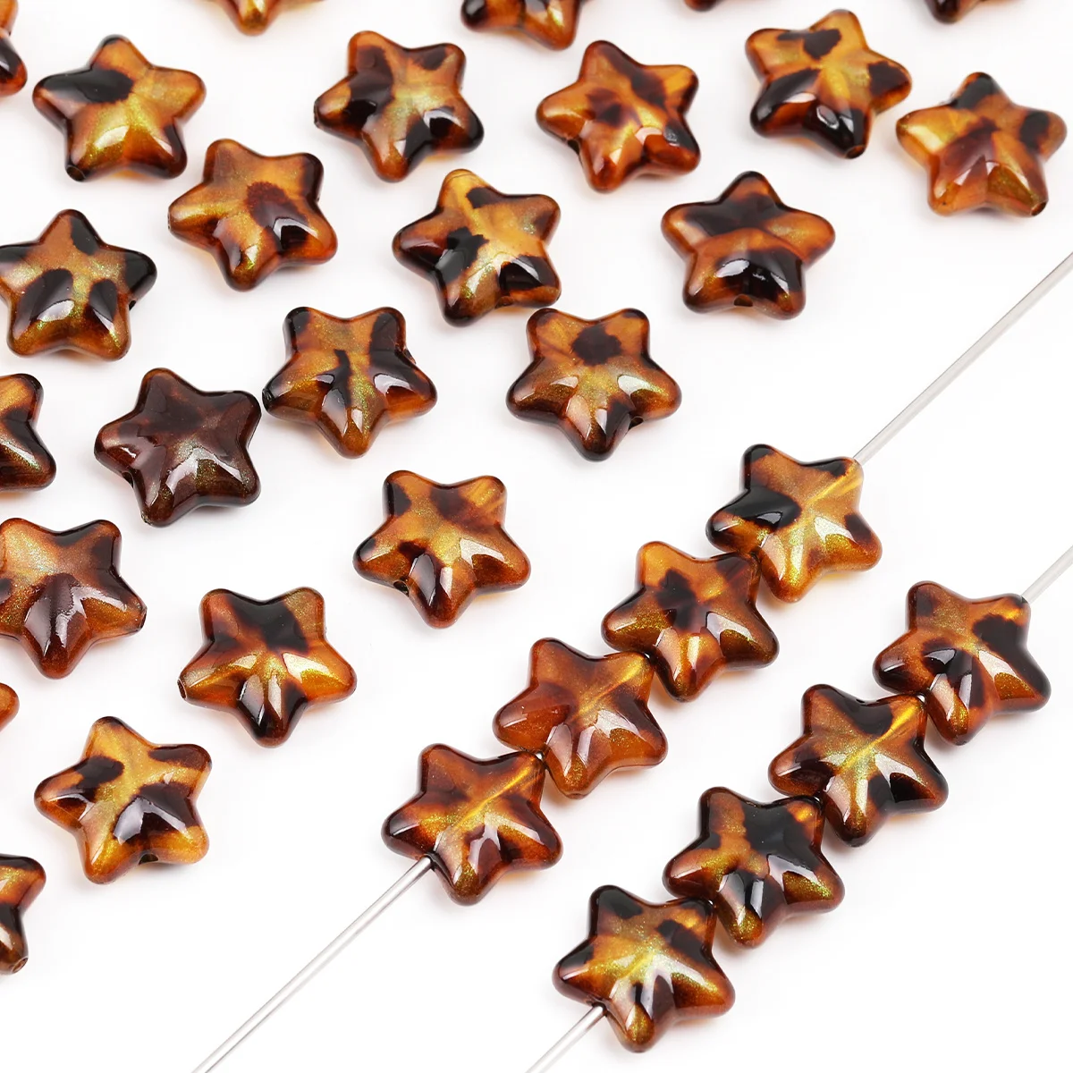 25pcs/50pcs Acrylic Beads,21mm Tortoise Shell Glitter Star Loose Beads for DIY Handmade Jewelry Making Supplies