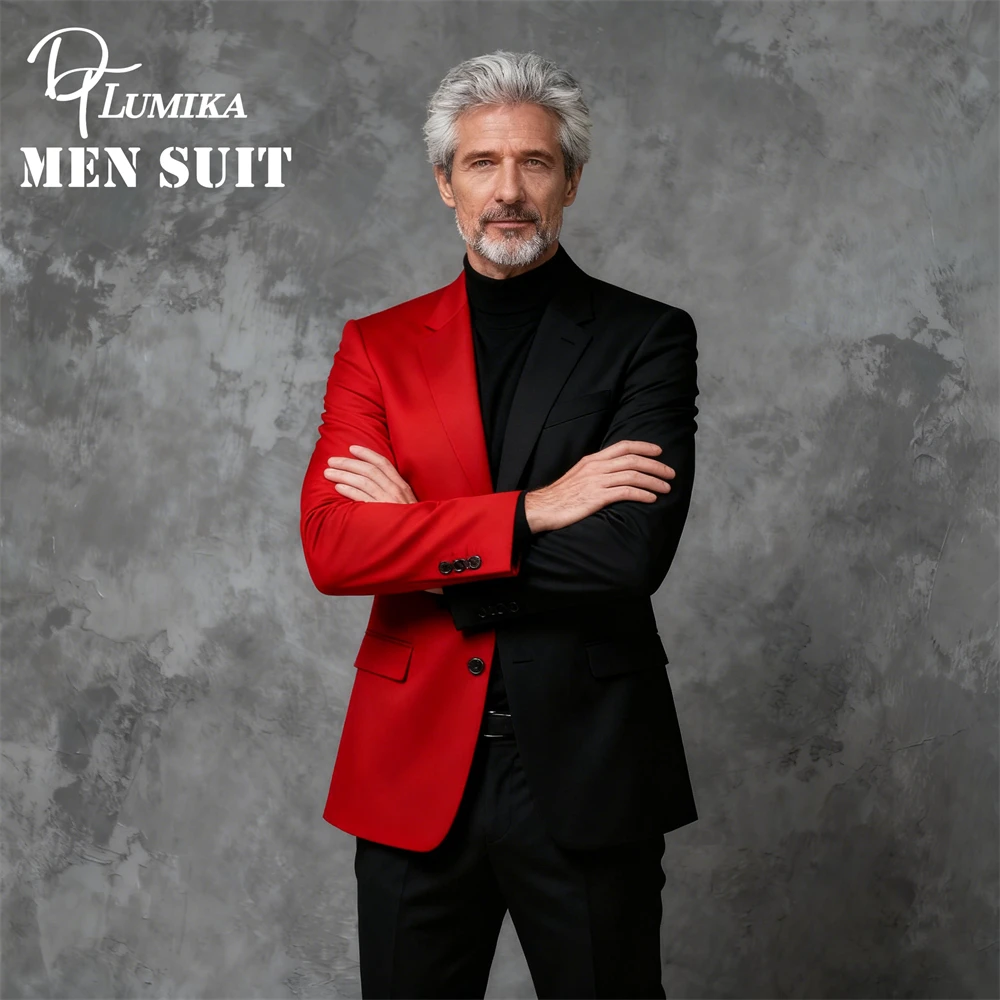 DTLumika- Color Patchwork Man Suit Jacket, Peak Laple Fashionable Pageant Suits Dinner Suit Blazer Plus Size Avaliable