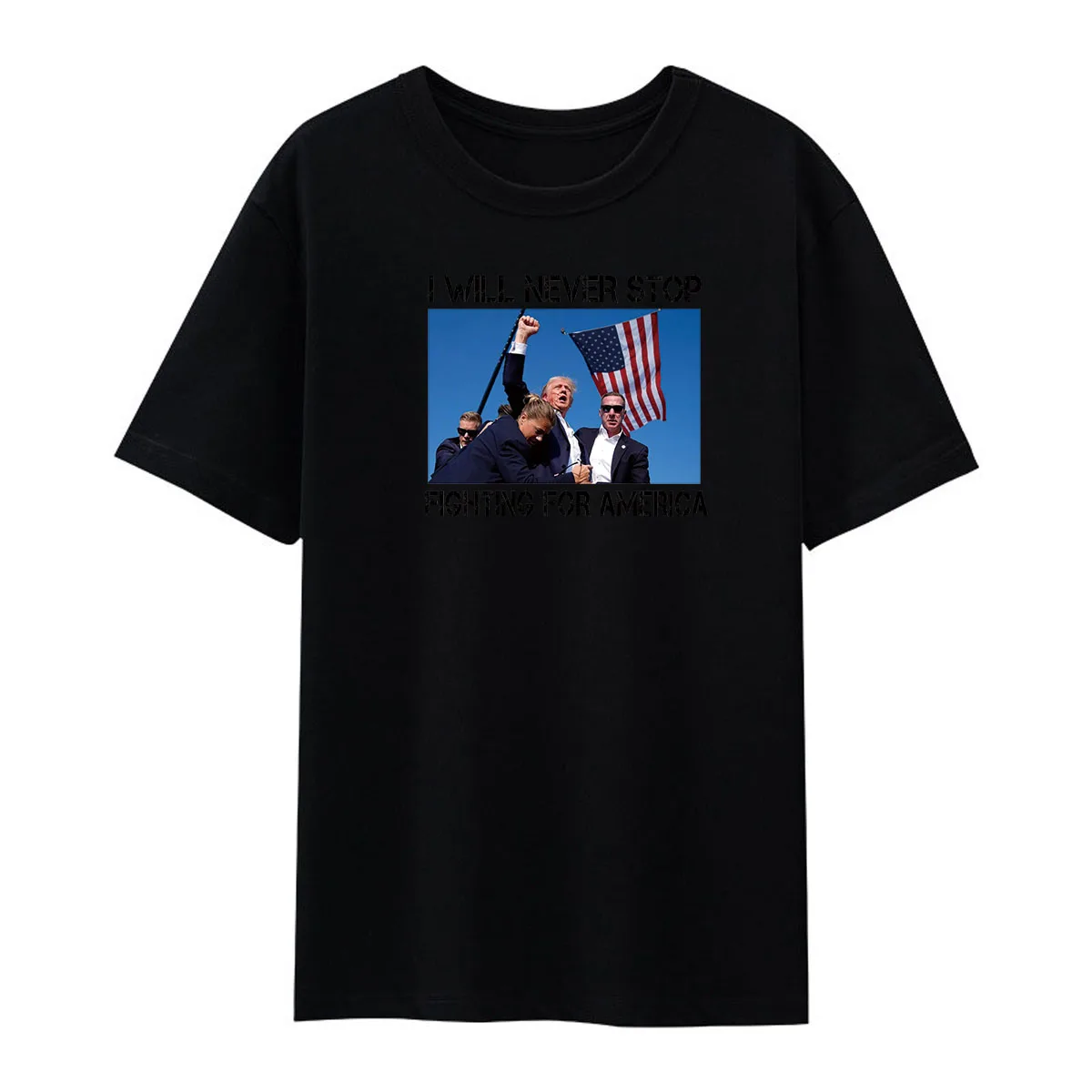 T-shirt manches courtes homme, décontracté, estival et à col rond, Donald Trump, I Will Never Stop Gastronomie For America, 2024