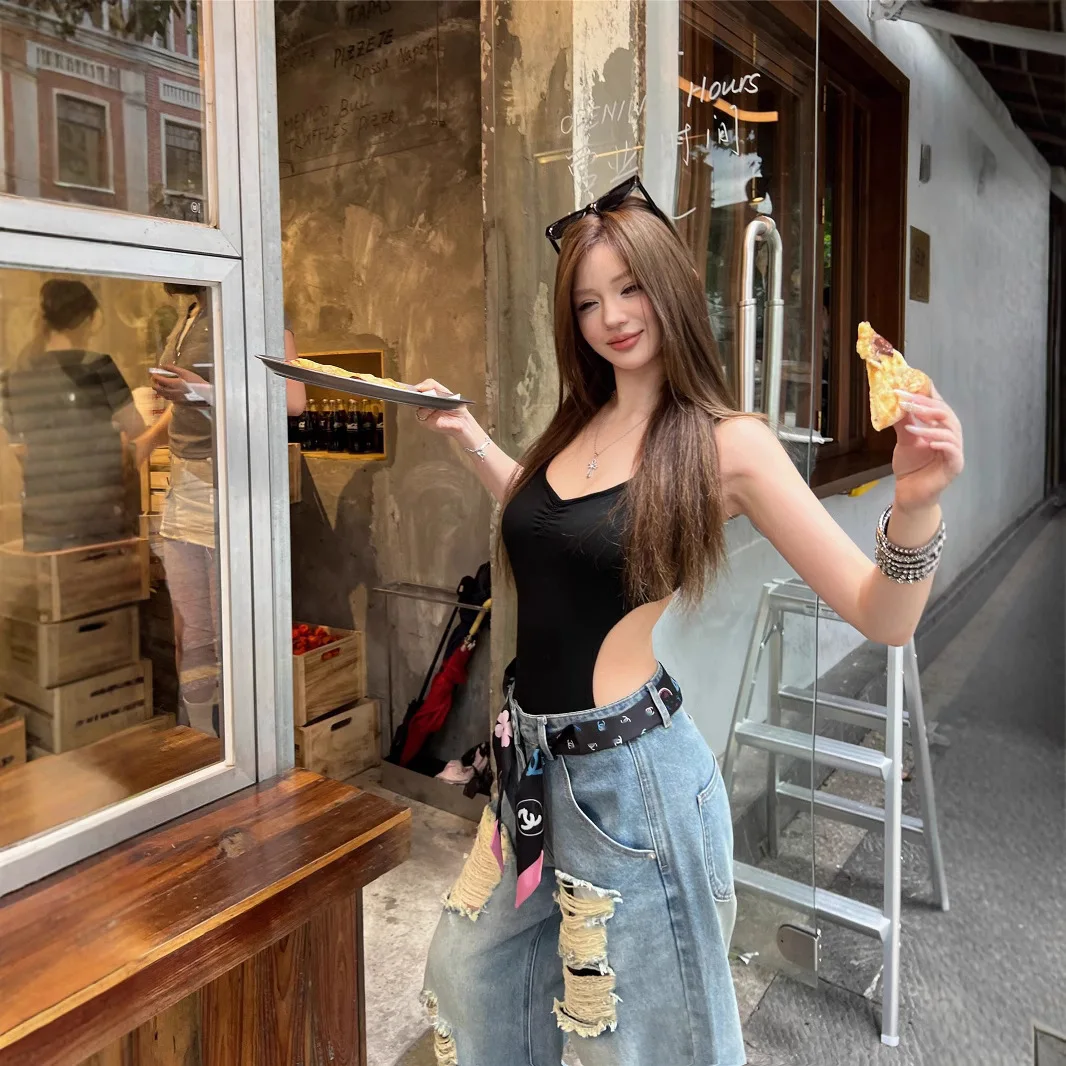 Cool Spice Girl Y2K Old Ripped Wide Leg Jeans Women's Loose Straight High Waist All-Match Long Pants Ropa Mujer