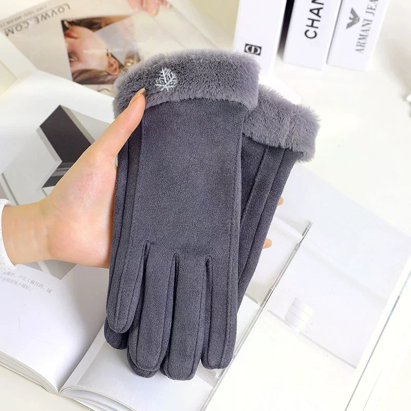 Herbst Winter Warme Wildleder Handschuhe Plus Samt Verdickt Plüsch Dekor Manschette Handschuhe Outdoor Coldproof Touchscreen Reiten Ski Handschuhe