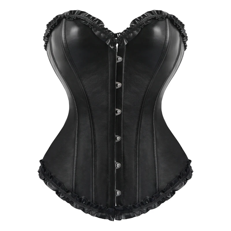 

Модный корсет из искусственной кожи с завышенной талией, бюстье, топы для женщин, сексуальный корсет на шнуровке, черный готический баскский корсет, корсет, нижнее белье