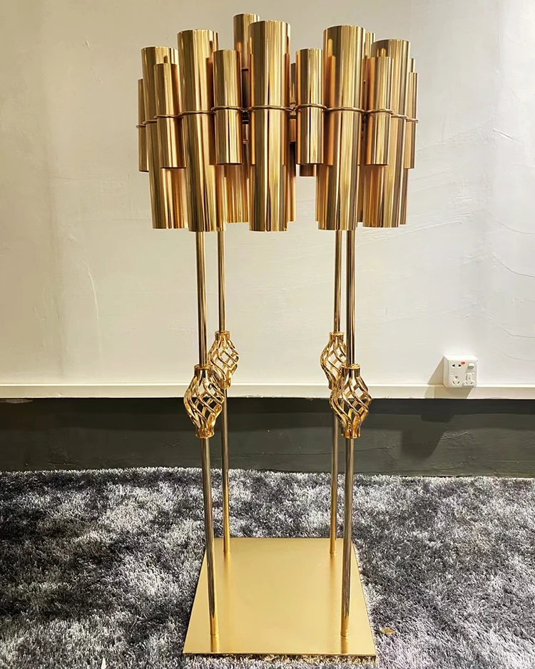 Luxury Wedding Table Decoration Column Geometric Tall Metal Gold Cemterpiece