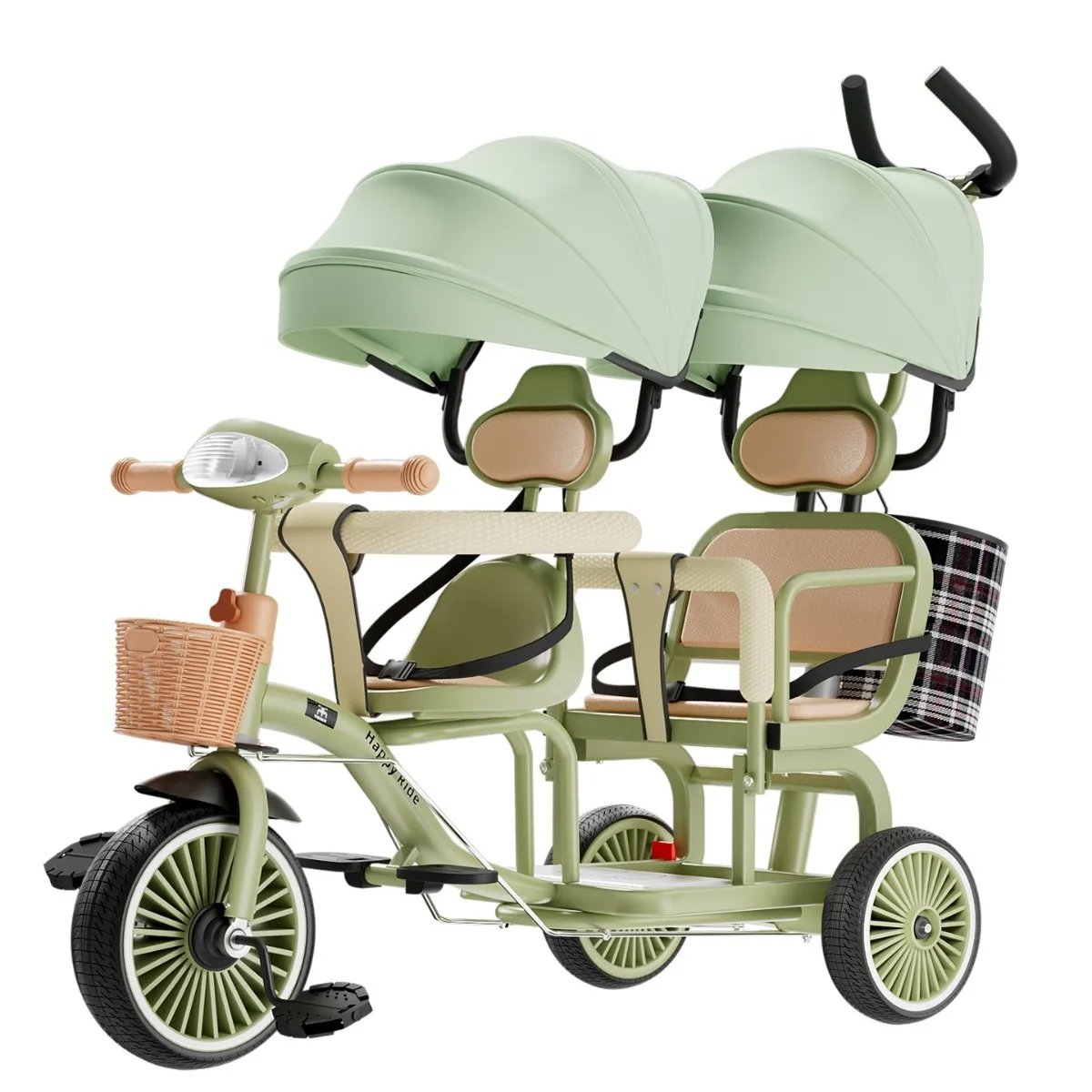 

Double Seat Twin Tricycle Bb Key Kids Parent-Child Push Bike School Drop-off Tricycle for Two Children