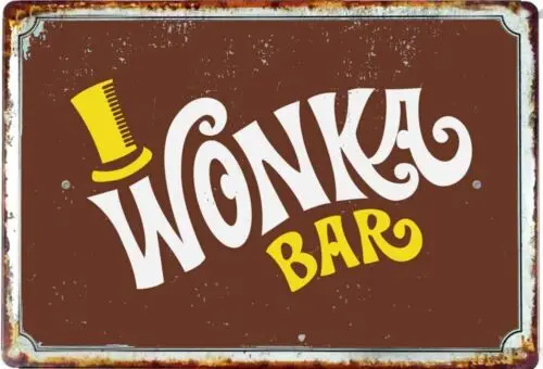 1p، XXL 12 × 18 علامة Wonka Bar Vintage الإعلان علامة القصدير المعدنية القديمة