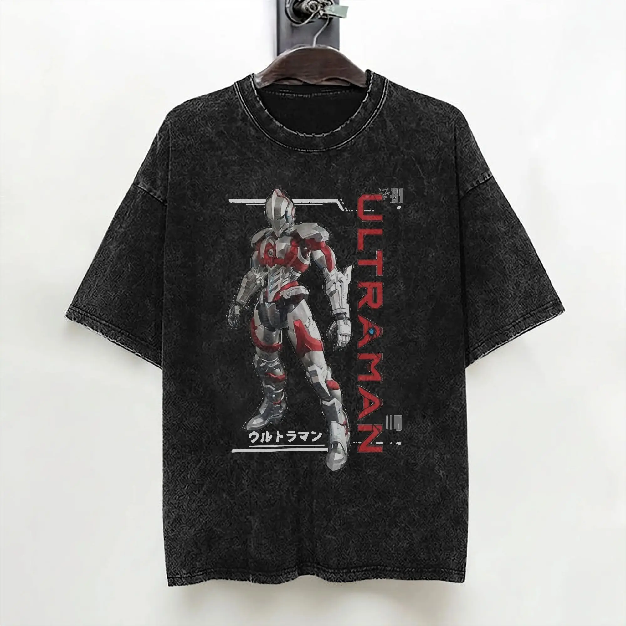 Camisetas Lavadas Ultraman Anime Japón Hip Hop Vintage Harajuku Streetwear Manga Corta Tops de Verano para Hombre y Mujer