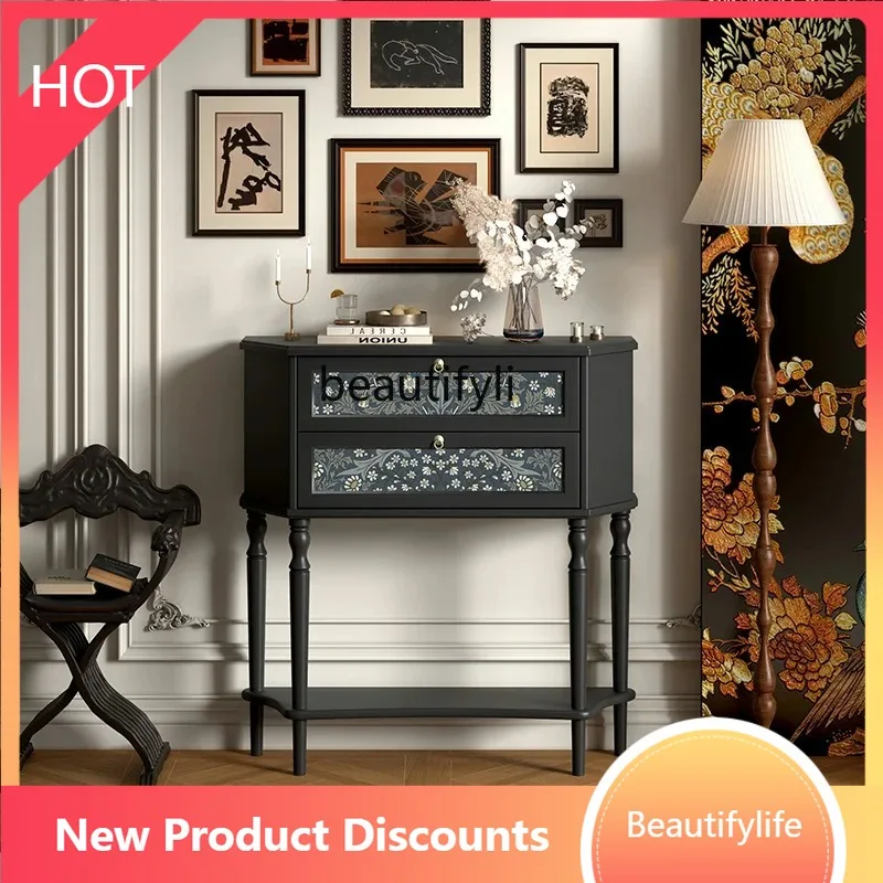 

G53 French retro solid wood porch cabinet, living room foyer decorative cabinet, dining room storage display cabinet