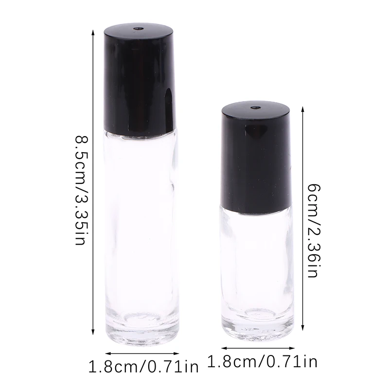 5 uds 5/10ml botella de bola de rodillo de Perfume de vidrio transparente vacío contenedor de líquidos rellenable frasco de aceite esencial cosmético