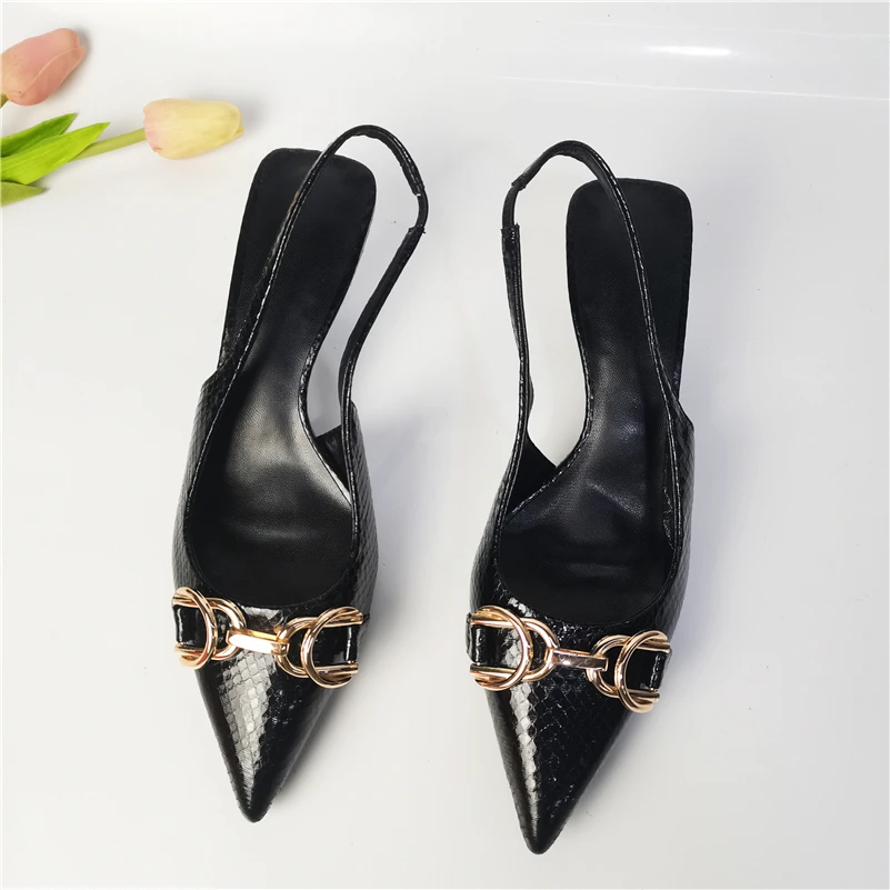 Meotina ZA INS Women Slingbacks Summer Sandals Pointed Toe High Heel Fashion Shoes Metal Decoration Ladies Footwear Brand Design